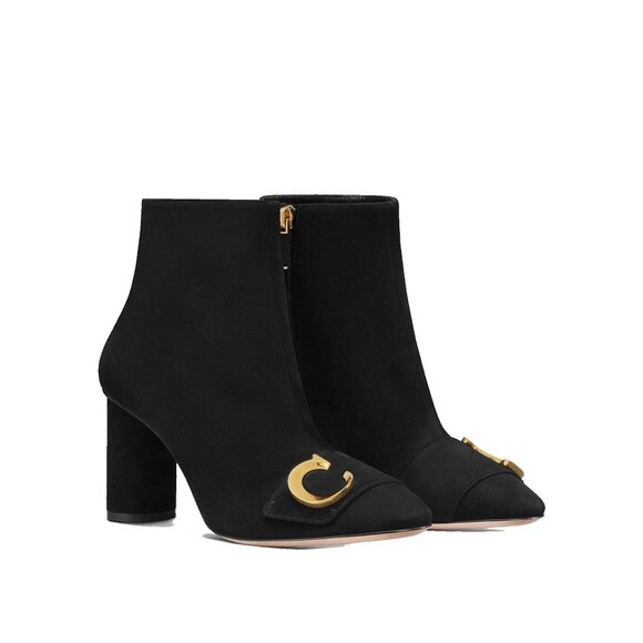 Christian Dior Black Suede Ankle Boots – Gold CD Logo Hardware